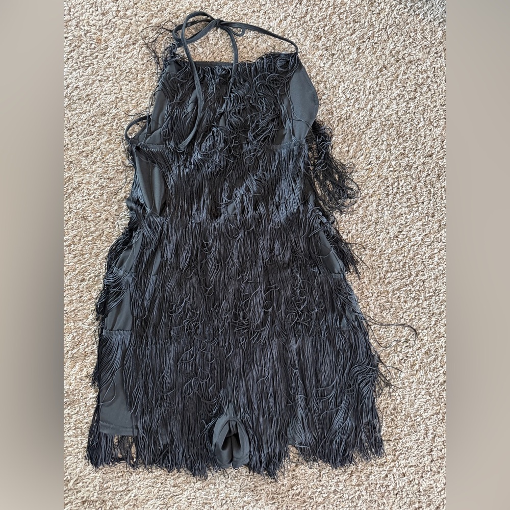 Black Fringe Sleeveless Romper